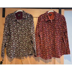 Lot of 2 Eddie Bauer Womens Plus Size XXL Floral Corduroy Shirt Button Front